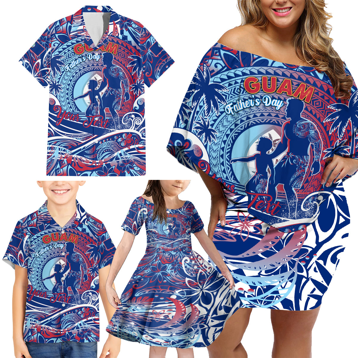 Father's Day Guam Family Matching Off Shoulder Short Dress and Hawaiian Shirt Special Dad Polynesia Paradise DT02 - Polynesian Pride