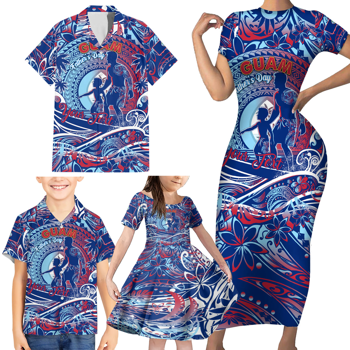 Father's Day Guam Family Matching Short Sleeve Bodycon Dress and Hawaiian Shirt Special Dad Polynesia Paradise DT02 - Polynesian Pride