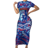 Father's Day Guam Family Matching Short Sleeve Bodycon Dress and Hawaiian Shirt Special Dad Polynesia Paradise DT02 Mom's Dress Blue - Polynesian Pride