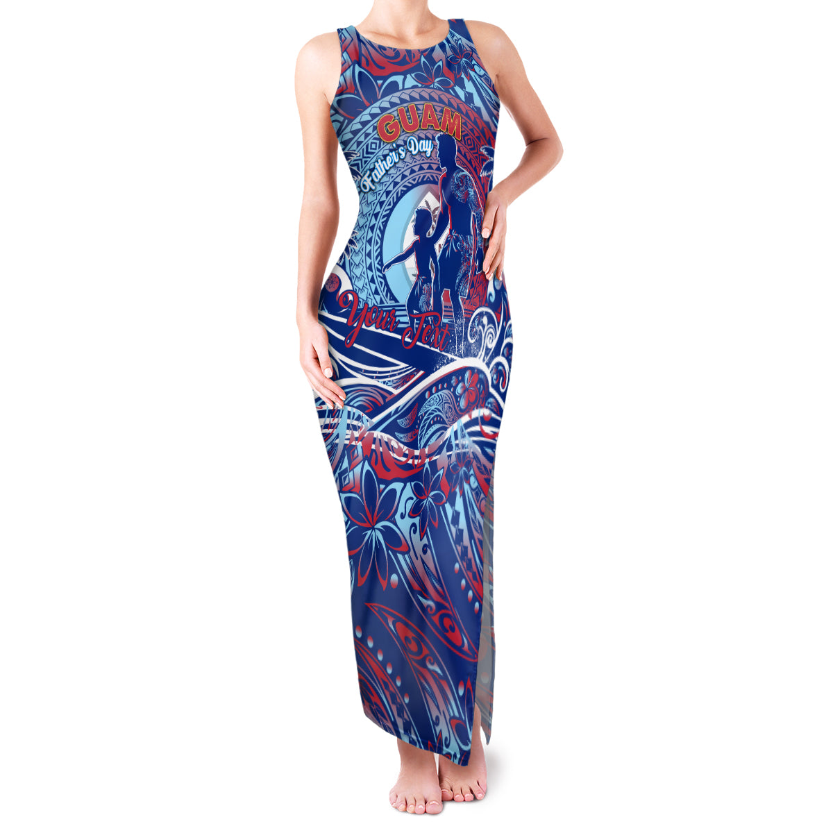 Father's Day Guam Family Matching Tank Maxi Dress and Hawaiian Shirt Special Dad Polynesia Paradise DT02 Mom's Dress Blue - Polynesian Pride