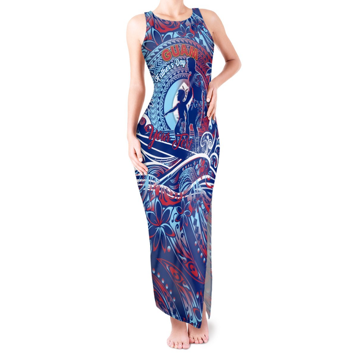 Father's Day Guam Tank Maxi Dress Special Dad Polynesia Paradise DT02 Women Blue - Polynesian Pride