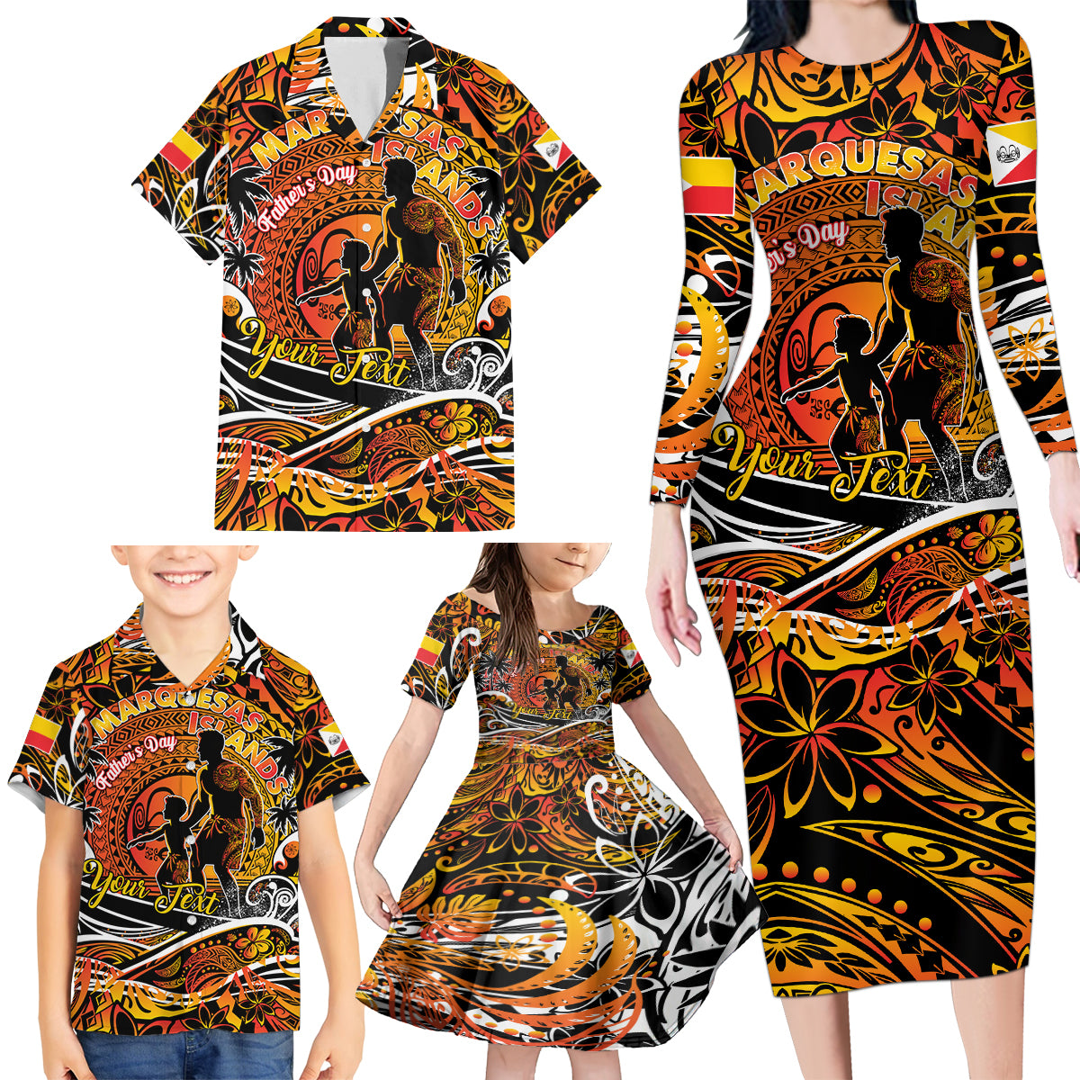 Father's Day Marquesas Islands Family Matching Long Sleeve Bodycon Dress and Hawaiian Shirt Special Dad Polynesia Paradise DT02 - Polynesian Pride