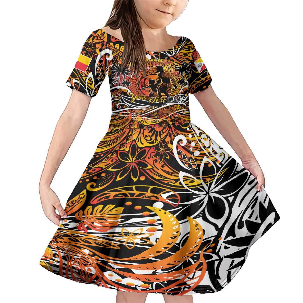 Father's Day Marquesas Islands Family Matching Mermaid Dress and Hawaiian Shirt Special Dad Polynesia Paradise DT02 Daughter's Dress Orange - Polynesian Pride