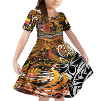 Father's Day Marquesas Islands Family Matching Mermaid Dress and Hawaiian Shirt Special Dad Polynesia Paradise DT02 Daughter's Dress Orange - Polynesian Pride