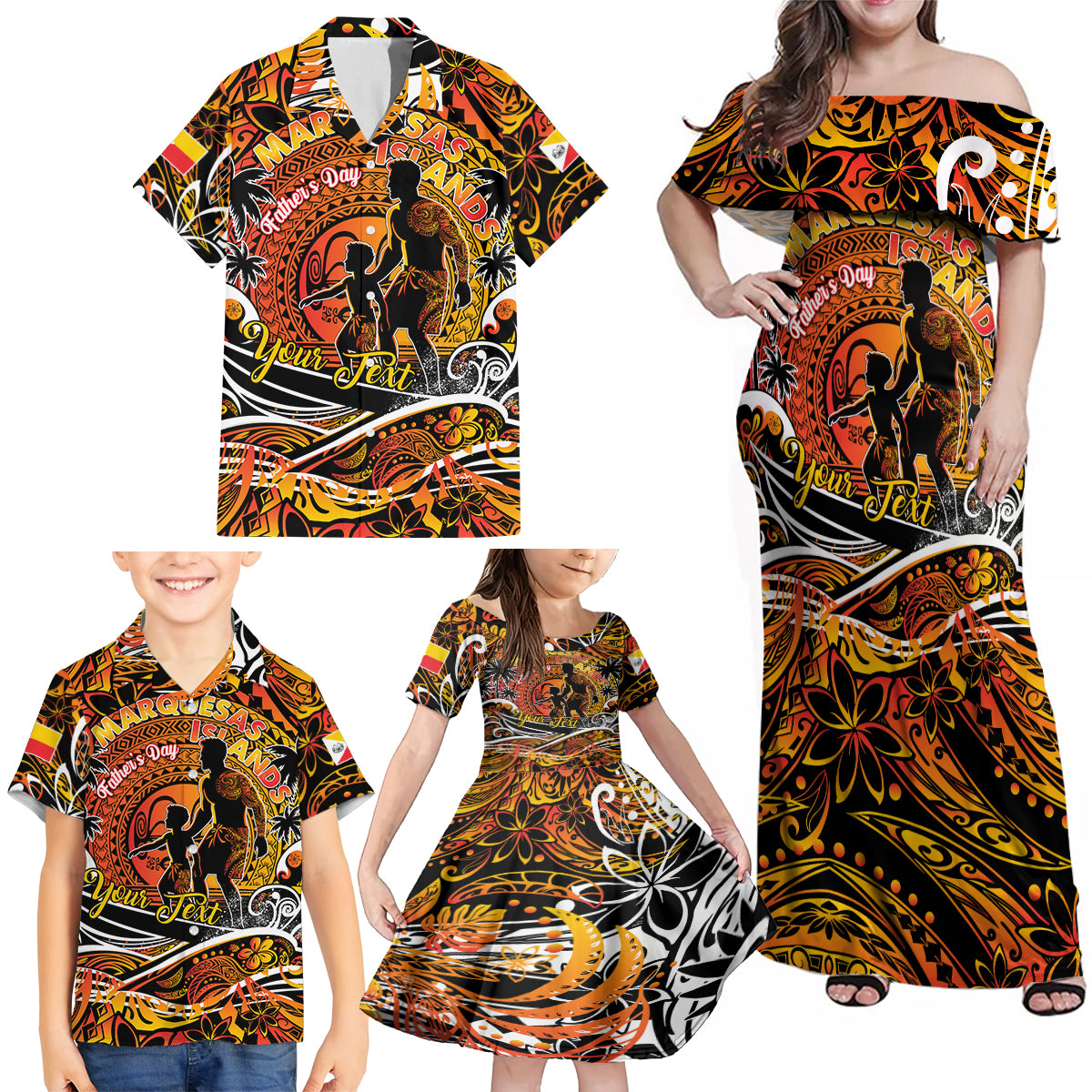 Father's Day Marquesas Islands Family Matching Off Shoulder Maxi Dress and Hawaiian Shirt Special Dad Polynesia Paradise DT02 - Polynesian Pride
