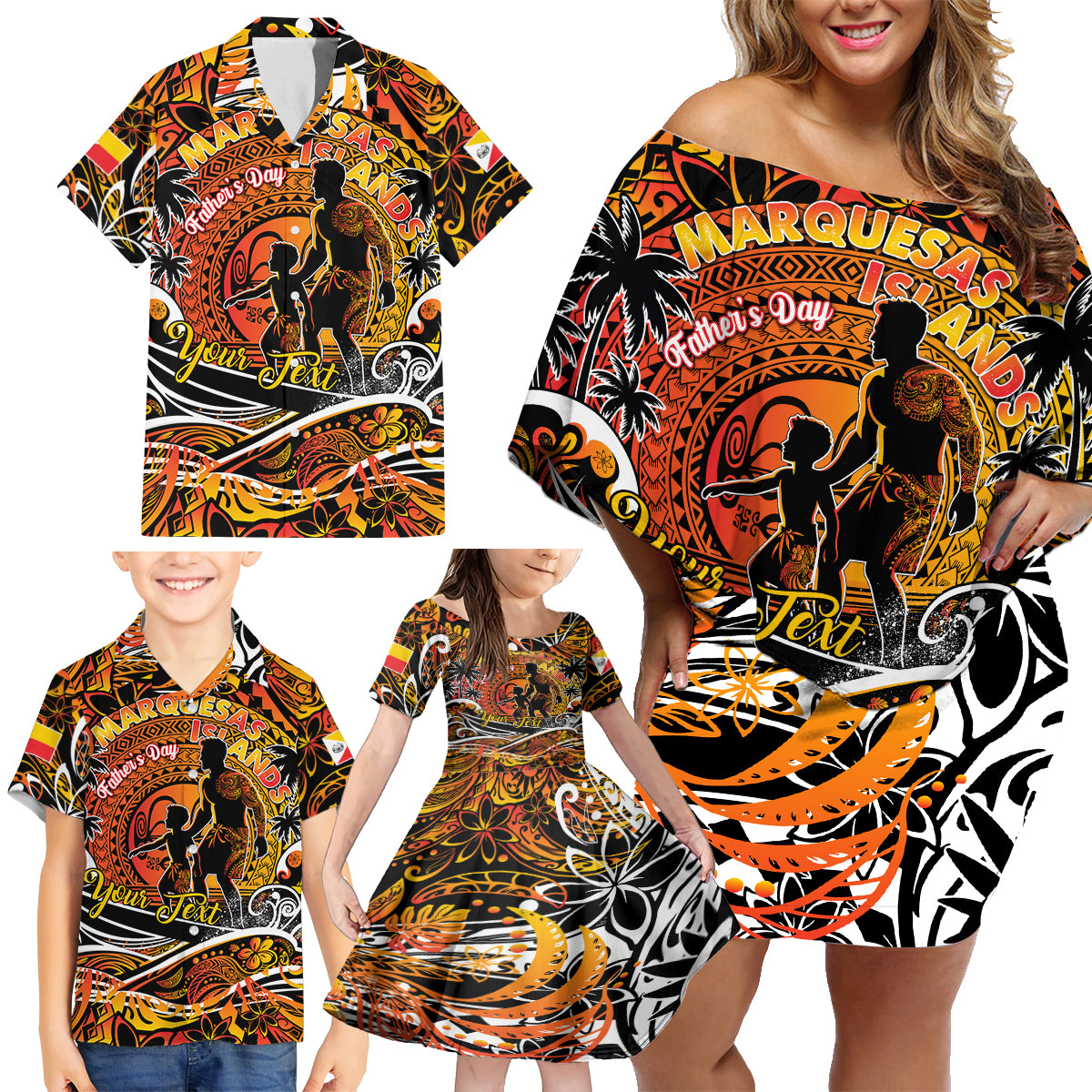 Father's Day Marquesas Islands Family Matching Off Shoulder Short Dress and Hawaiian Shirt Special Dad Polynesia Paradise DT02 - Polynesian Pride