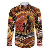 Father's Day Marquesas Islands Family Matching Off Shoulder Short Dress and Hawaiian Shirt Special Dad Polynesia Paradise DT02 Dad's Shirt - Long Sleeve Orange - Polynesian Pride