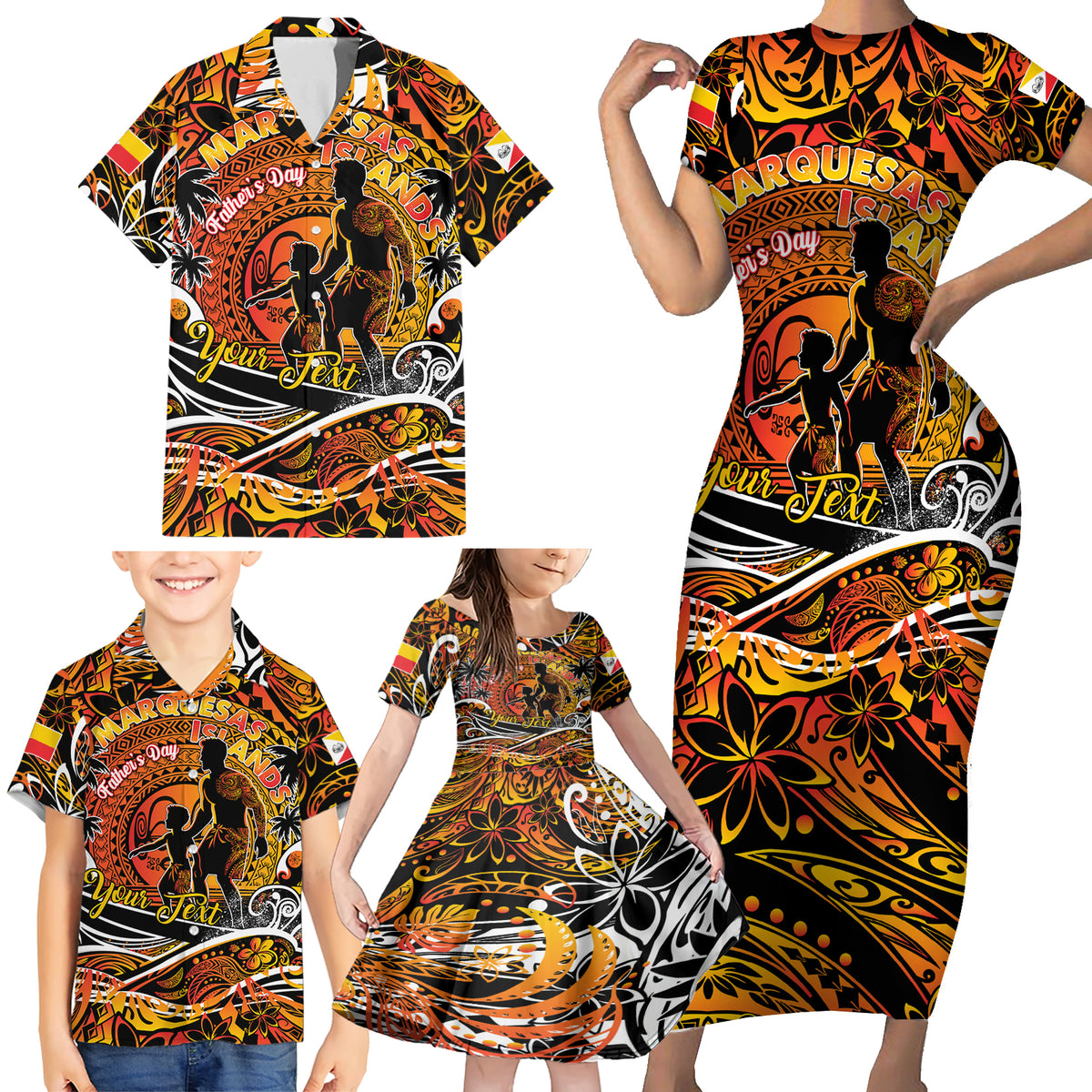 Father's Day Marquesas Islands Family Matching Short Sleeve Bodycon Dress and Hawaiian Shirt Special Dad Polynesia Paradise DT02 - Polynesian Pride