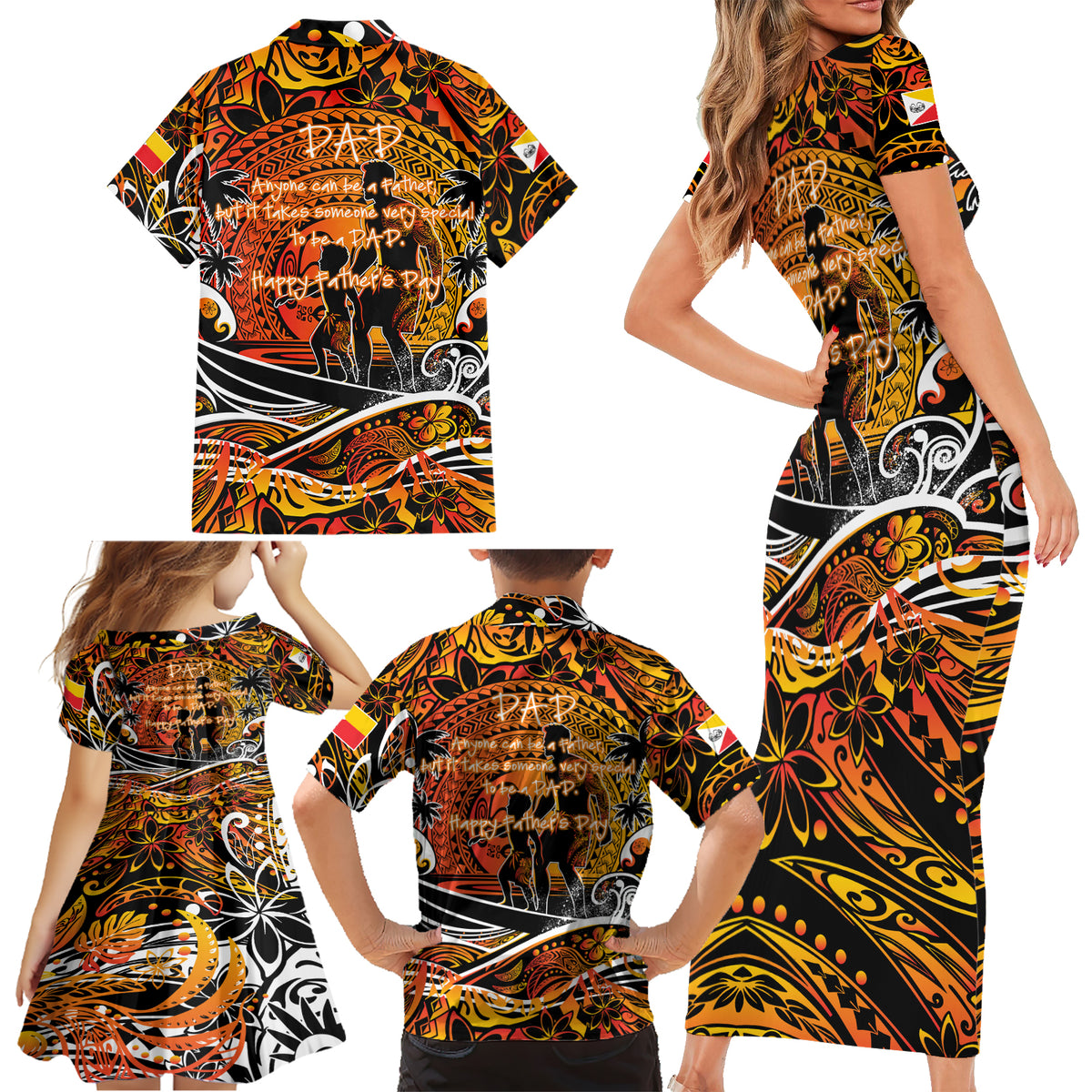 Father's Day Marquesas Islands Family Matching Short Sleeve Bodycon Dress and Hawaiian Shirt Special Dad Polynesia Paradise DT02 - Polynesian Pride