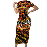 Father's Day Marquesas Islands Family Matching Short Sleeve Bodycon Dress and Hawaiian Shirt Special Dad Polynesia Paradise DT02 Mom's Dress Orange - Polynesian Pride