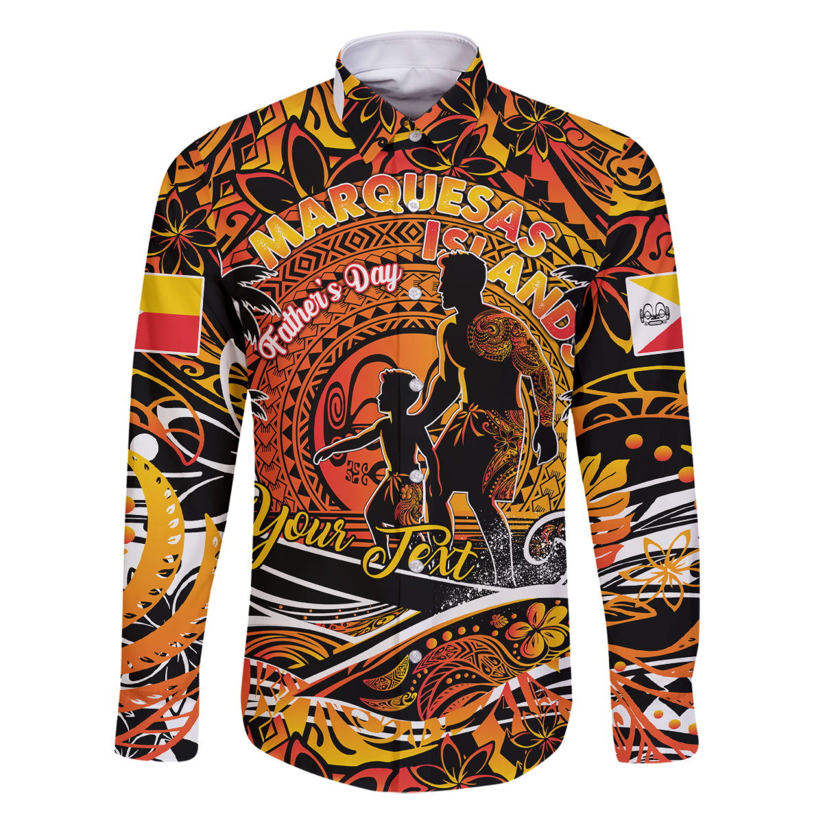 Father's Day Marquesas Islands Family Matching Summer Maxi Dress and Hawaiian Shirt Special Dad Polynesia Paradise DT02 Dad's Shirt - Long Sleeve Orange - Polynesian Pride