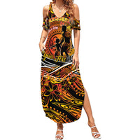 Father's Day Marquesas Islands Family Matching Summer Maxi Dress and Hawaiian Shirt Special Dad Polynesia Paradise DT02 Mom's Dress Orange - Polynesian Pride