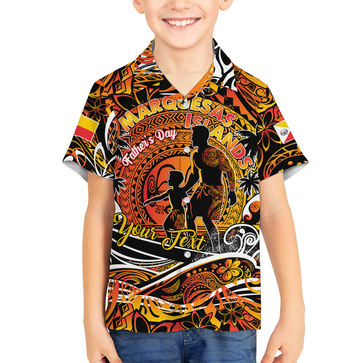 Father's Day Marquesas Islands Family Matching Summer Maxi Dress and Hawaiian Shirt Special Dad Polynesia Paradise DT02 Son's Shirt Orange - Polynesian Pride