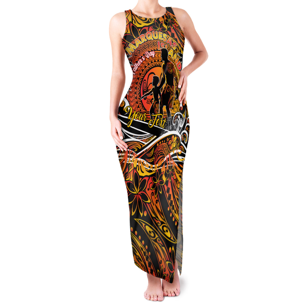 Father's Day Marquesas Islands Family Matching Tank Maxi Dress and Hawaiian Shirt Special Dad Polynesia Paradise DT02 Mom's Dress Orange - Polynesian Pride