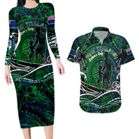 Father's Day New Zealand Couples Matching Long Sleeve Bodycon Dress and Hawaiian Shirt Special Dad Polynesia Paradise DT02 Green - Polynesian Pride