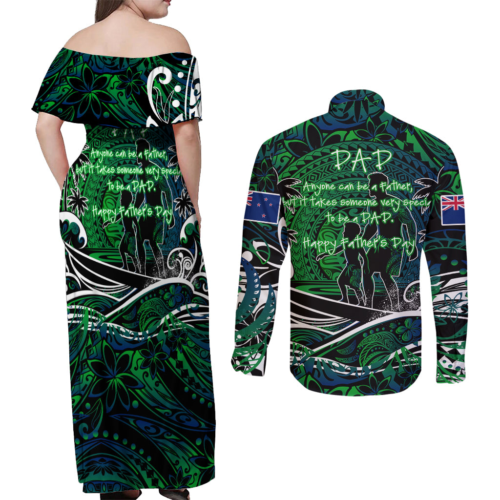 Father's Day New Zealand Couples Matching Off Shoulder Maxi Dress and Long Sleeve Button Shirt Special Dad Polynesia Paradise DT02 - Polynesian Pride