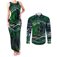 Father's Day New Zealand Couples Matching Tank Maxi Dress and Long Sleeve Button Shirt Special Dad Polynesia Paradise DT02 Green - Polynesian Pride