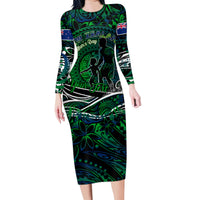 Father's Day New Zealand Family Matching Long Sleeve Bodycon Dress and Hawaiian Shirt Special Dad Polynesia Paradise DT02 Mom's Dress Green - Polynesian Pride