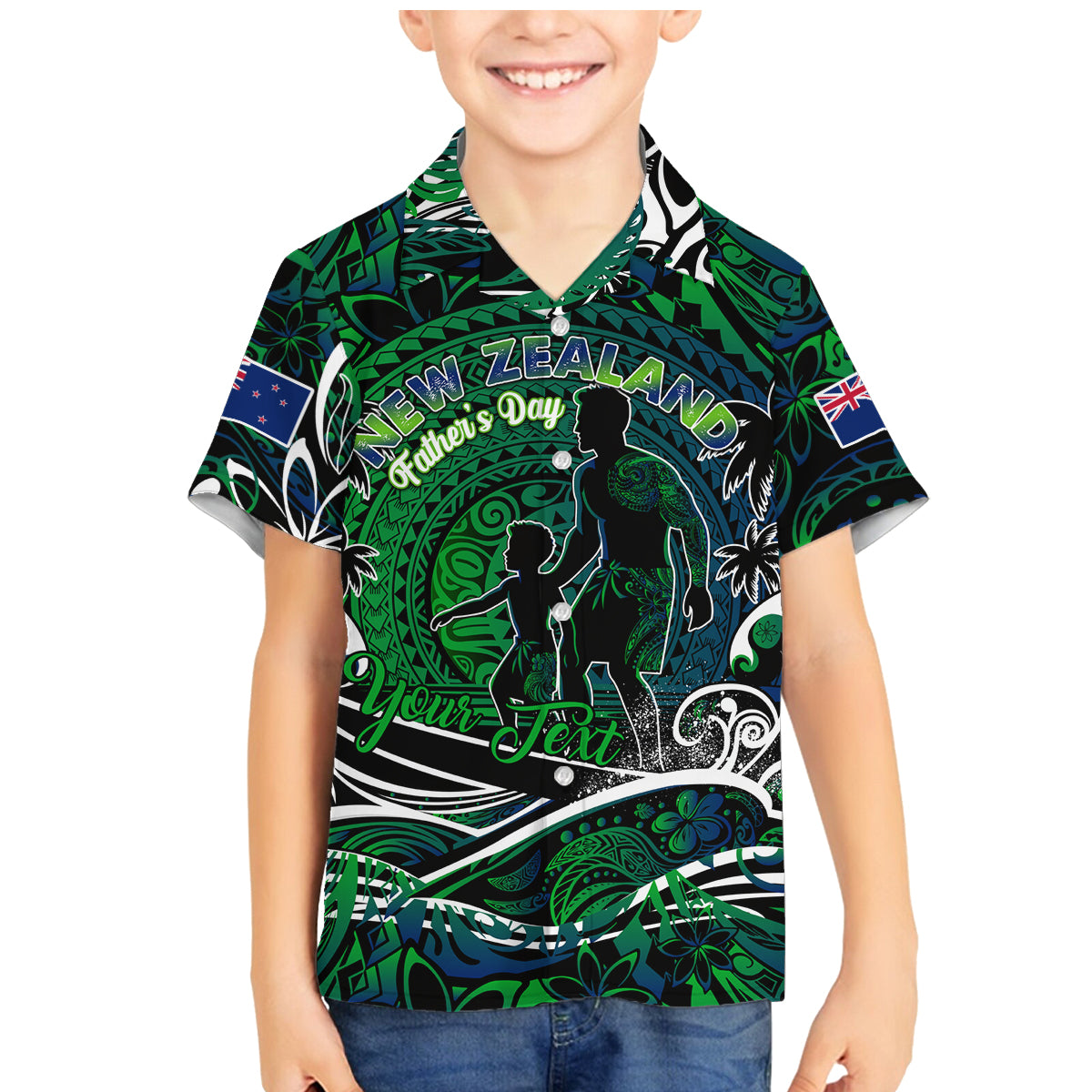 Father's Day New Zealand Family Matching Mermaid Dress and Hawaiian Shirt Special Dad Polynesia Paradise DT02 Son's Shirt Green - Polynesian Pride