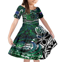Father's Day New Zealand Family Matching Off Shoulder Short Dress and Hawaiian Shirt Special Dad Polynesia Paradise DT02 Daughter's Dress Green - Polynesian Pride