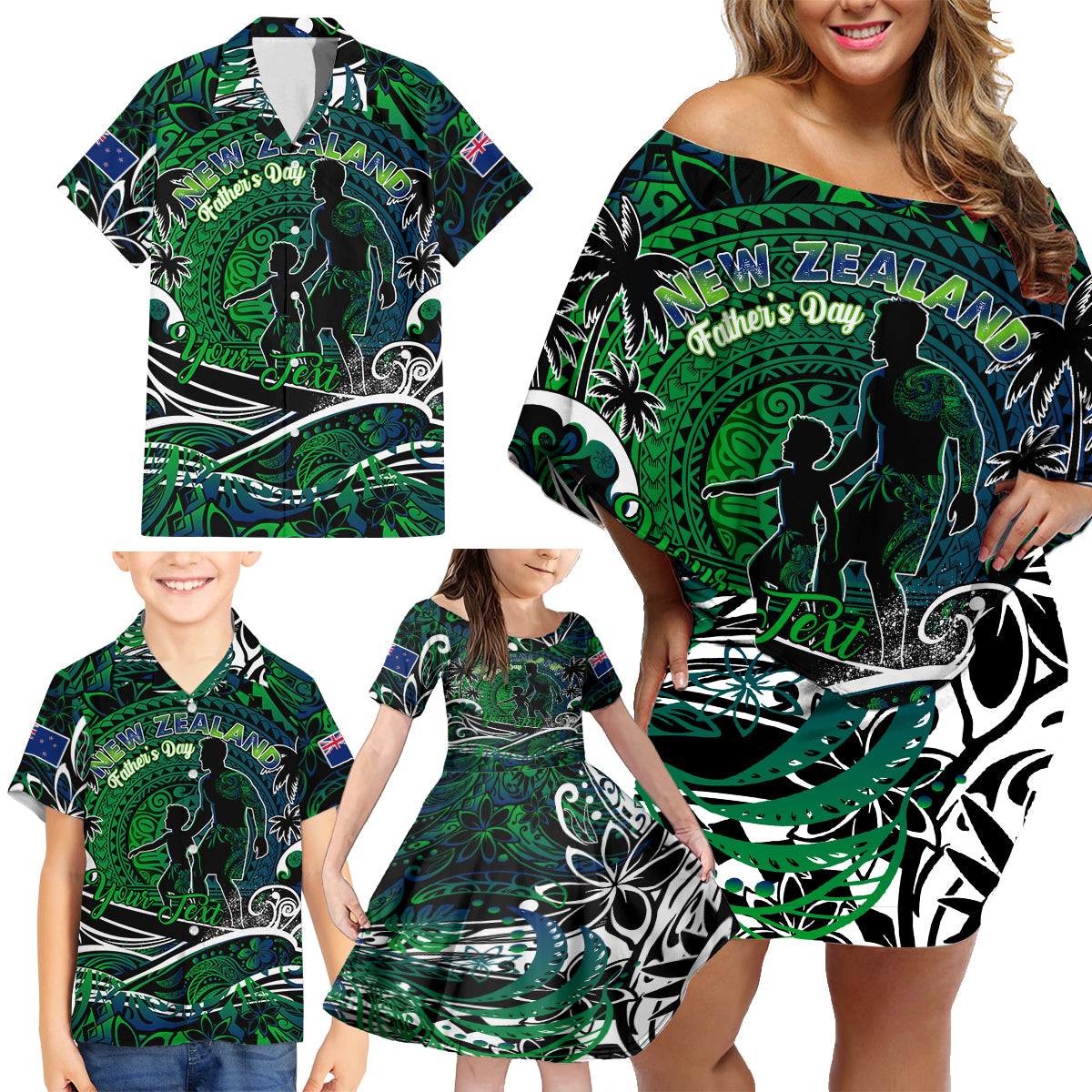 Father's Day New Zealand Family Matching Off Shoulder Short Dress and Hawaiian Shirt Special Dad Polynesia Paradise DT02 - Polynesian Pride