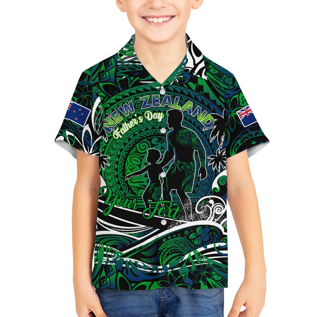 Father's Day New Zealand Family Matching Puletasi and Hawaiian Shirt Special Dad Polynesia Paradise DT02 Son's Shirt Green - Polynesian Pride