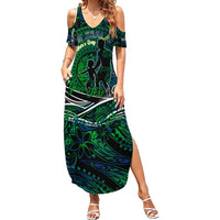 Father's Day New Zealand Family Matching Summer Maxi Dress and Hawaiian Shirt Special Dad Polynesia Paradise DT02 Mom's Dress Green - Polynesian Pride