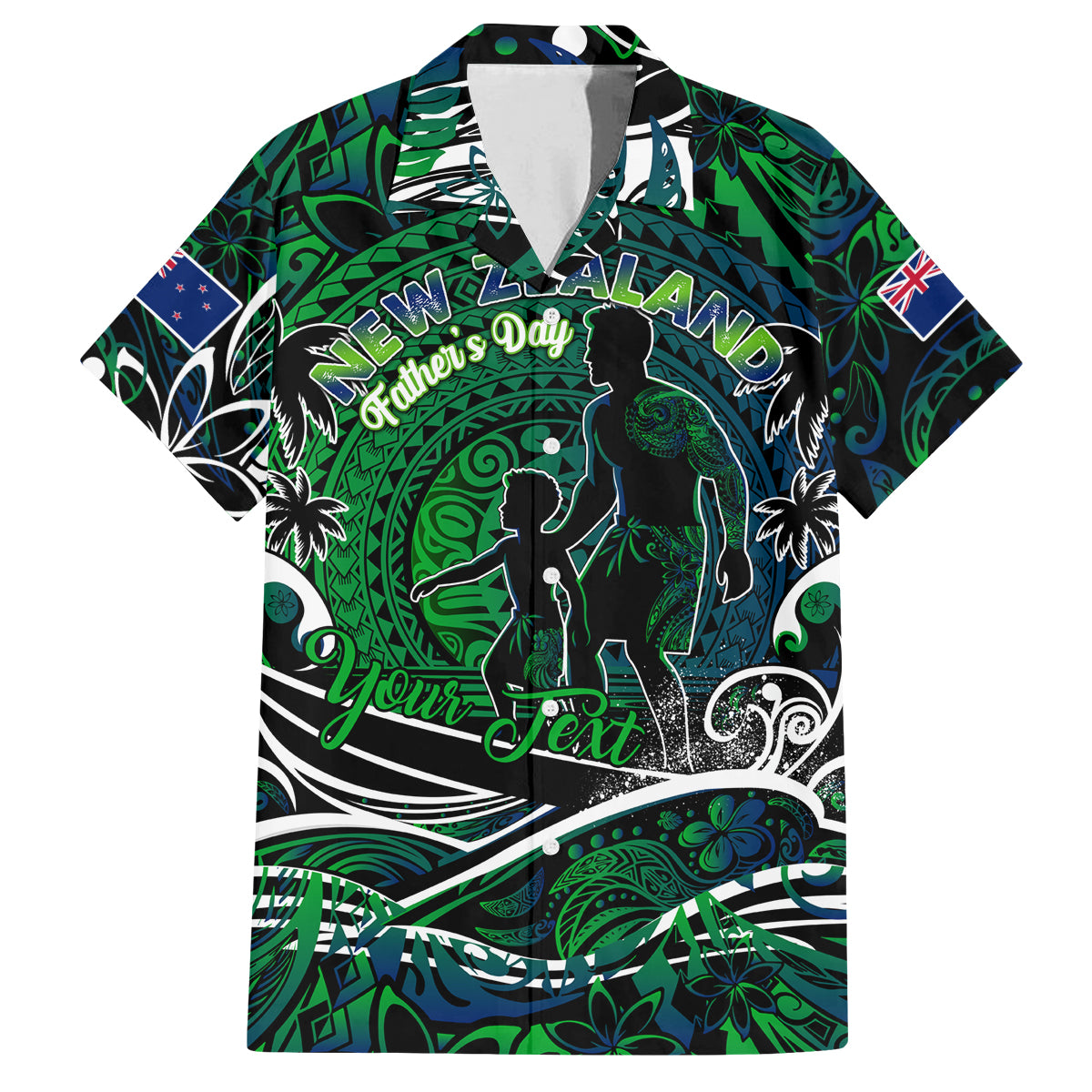 Father's Day New Zealand Family Matching Tank Maxi Dress and Hawaiian Shirt Special Dad Polynesia Paradise DT02 Dad's Shirt - Short Sleeve Green - Polynesian Pride