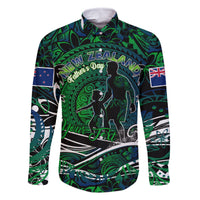 Father's Day New Zealand Family Matching Tank Maxi Dress and Hawaiian Shirt Special Dad Polynesia Paradise DT02 Dad's Shirt - Long Sleeve Green - Polynesian Pride