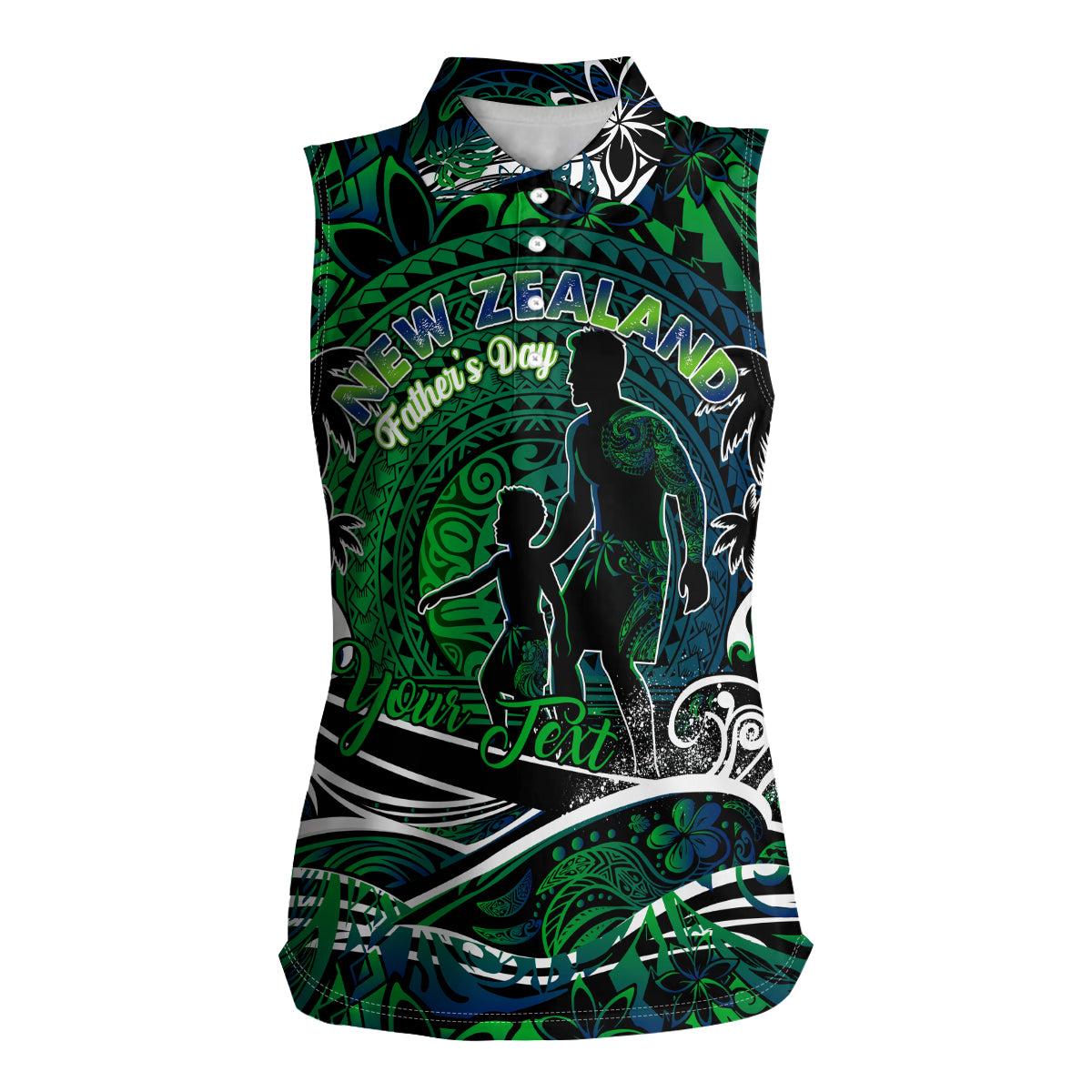 Father's Day New Zealand Women Sleeveless Polo Shirt Special Dad Polynesia Paradise DT02 Female Green - Polynesian Pride