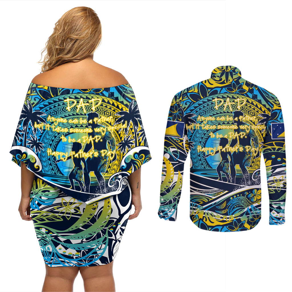 Father's Day Tokelau Couples Matching Off Shoulder Short Dress and Long Sleeve Button Shirt Special Dad Polynesia Paradise