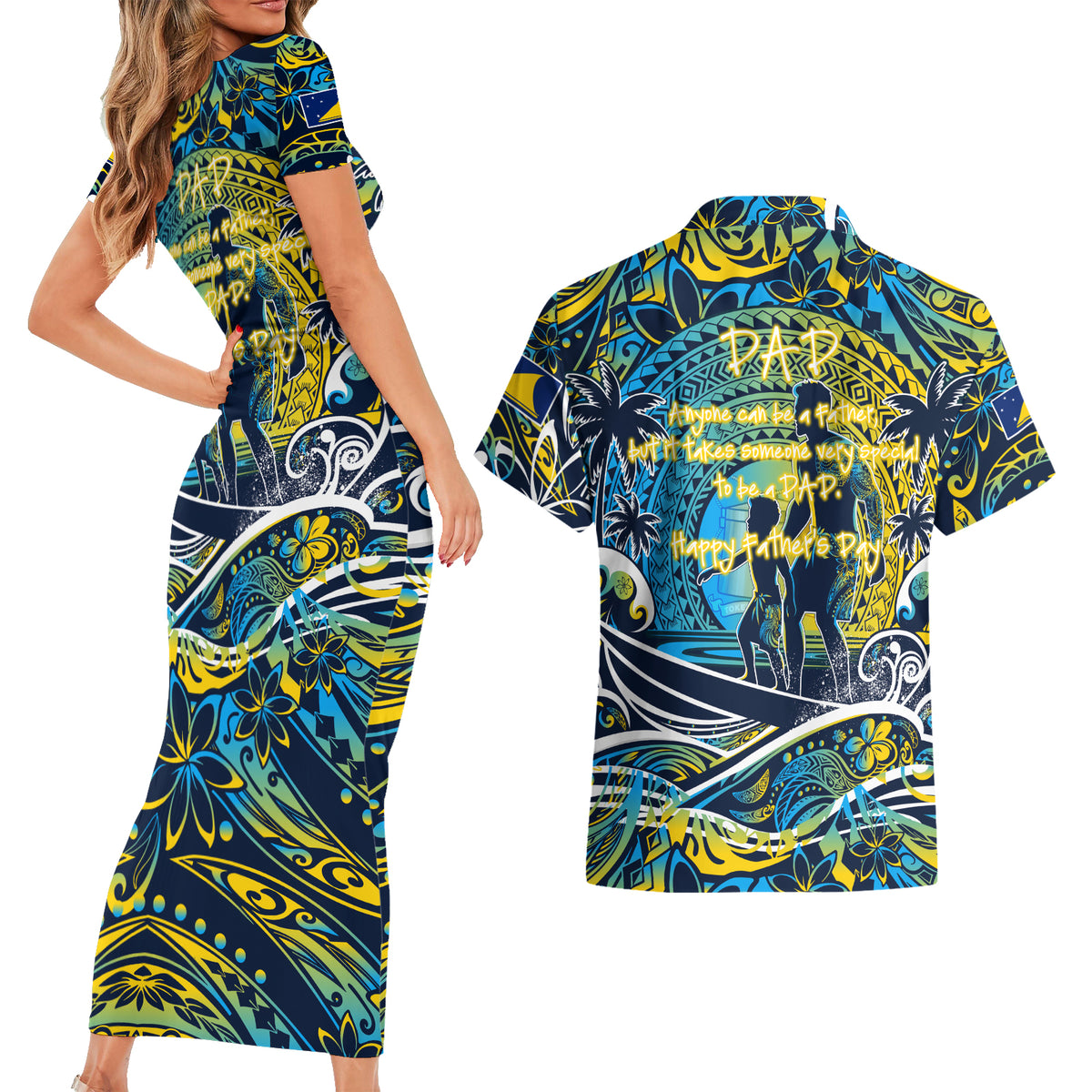 Father's Day Tokelau Couples Matching Short Sleeve Bodycon Dress and Hawaiian Shirt Special Dad Polynesia Paradise DT02 - Polynesian Pride