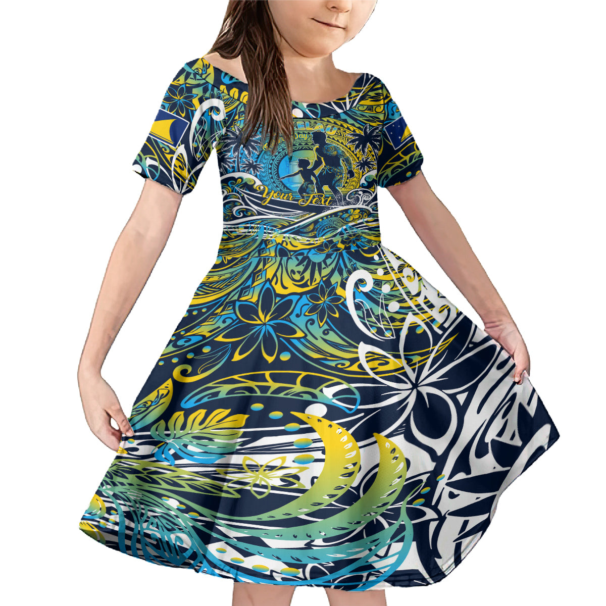 Father's Day Tokelau Family Matching Mermaid Dress and Hawaiian Shirt Special Dad Polynesia Paradise DT02 Daughter's Dress Blue - Polynesian Pride