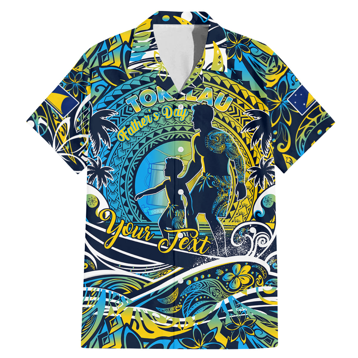 Father's Day Tokelau Family Matching Mermaid Dress and Hawaiian Shirt Special Dad Polynesia Paradise DT02 Dad's Shirt - Short Sleeve Blue - Polynesian Pride