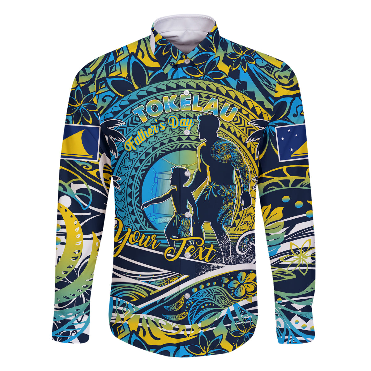 Father's Day Tokelau Family Matching Mermaid Dress and Hawaiian Shirt Special Dad Polynesia Paradise DT02 Dad's Shirt - Long Sleeve Blue - Polynesian Pride