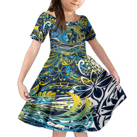 Father's Day Tokelau Family Matching Off Shoulder Maxi Dress and Hawaiian Shirt Special Dad Polynesia Paradise DT02 Daughter's Dress Blue - Polynesian Pride