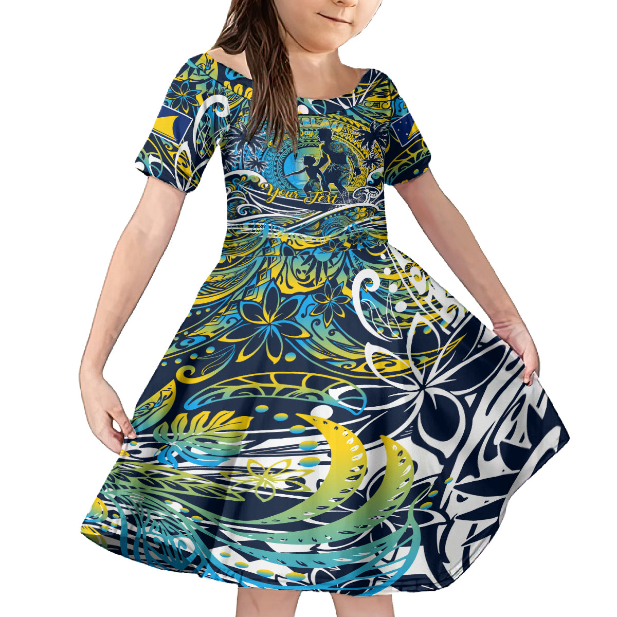 Father's Day Tokelau Family Matching Puletasi and Hawaiian Shirt Special Dad Polynesia Paradise DT02 Daughter's Dress Blue - Polynesian Pride
