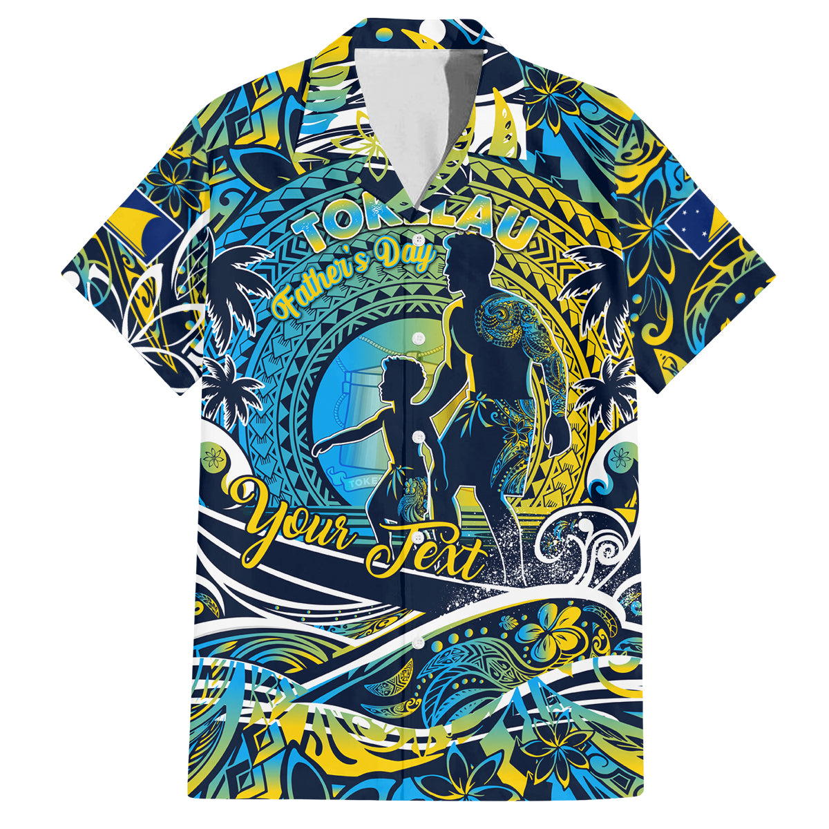 Father's Day Tokelau Family Matching Puletasi and Hawaiian Shirt Special Dad Polynesia Paradise DT02 Dad's Shirt - Short Sleeve Blue - Polynesian Pride