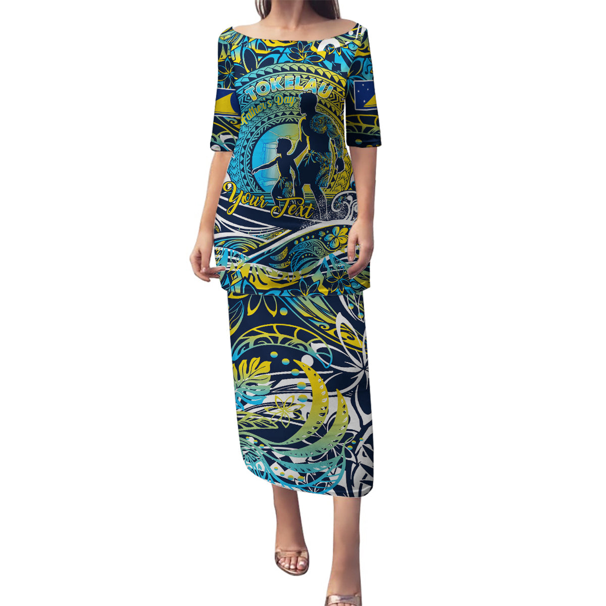 Father's Day Tokelau Family Matching Puletasi and Hawaiian Shirt Special Dad Polynesia Paradise DT02 Mom's Dress Blue - Polynesian Pride