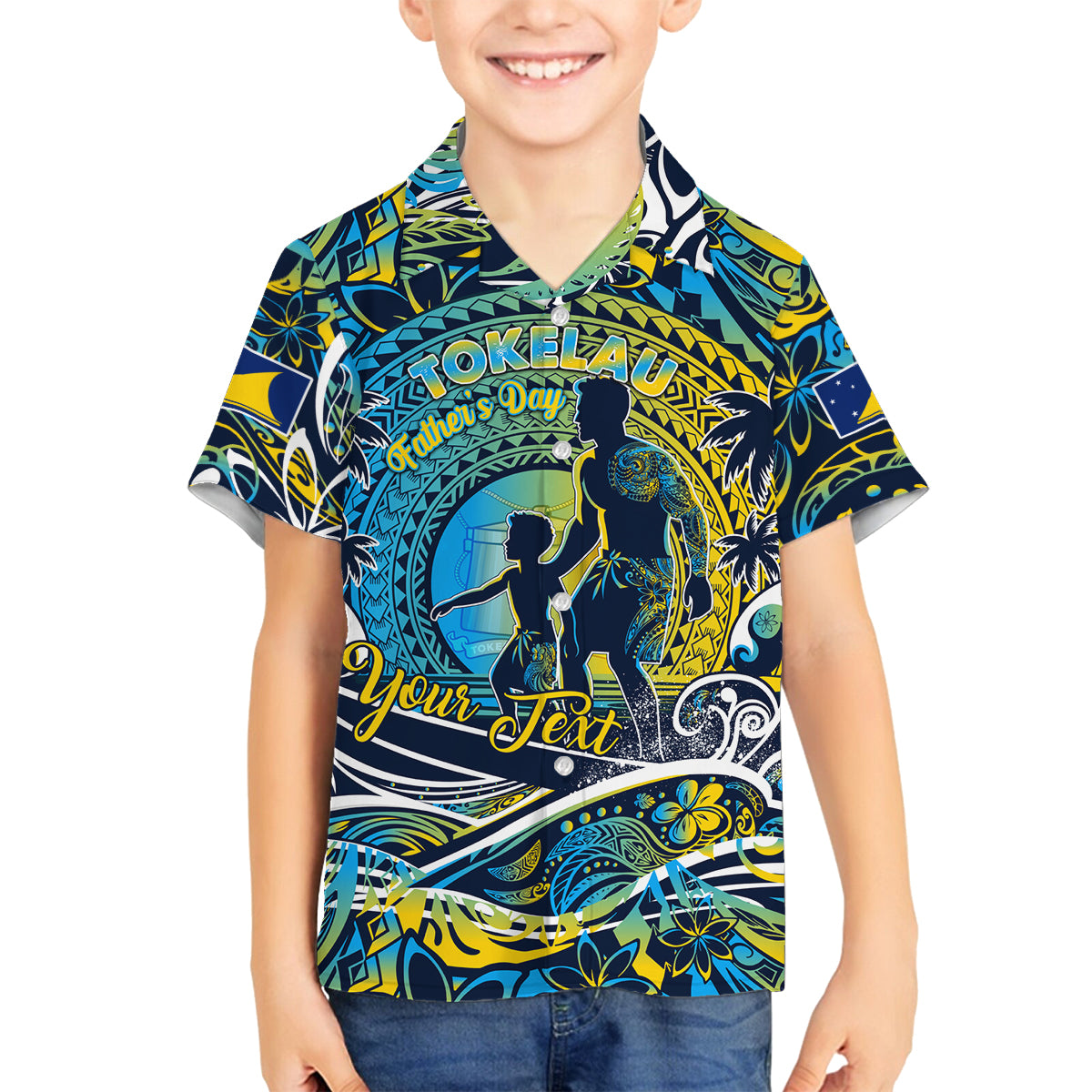 Father's Day Tokelau Family Matching Puletasi and Hawaiian Shirt Special Dad Polynesia Paradise DT02 Son's Shirt Blue - Polynesian Pride