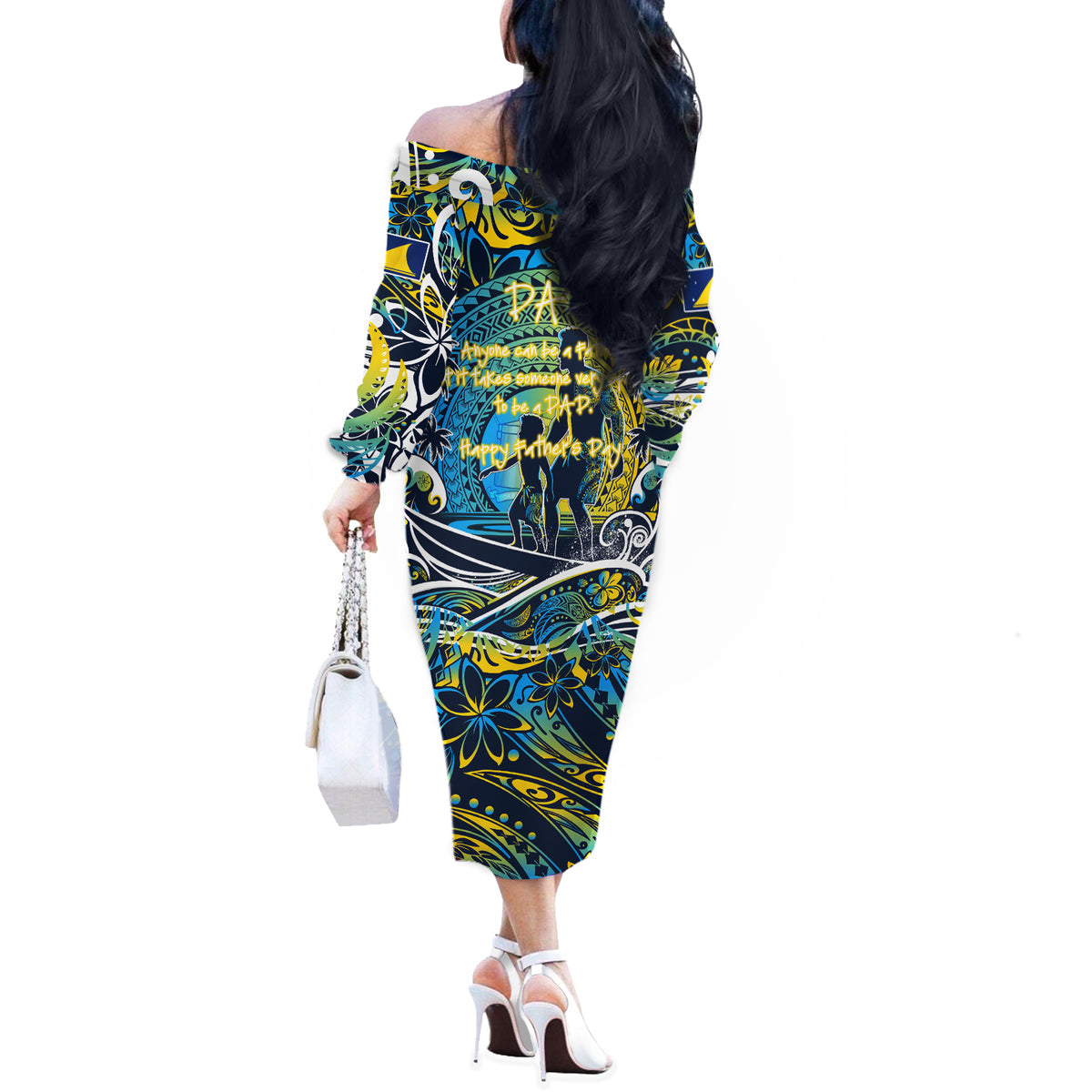 Father's Day Tokelau Off The Shoulder Long Sleeve Dress Special Dad Polynesia Paradise