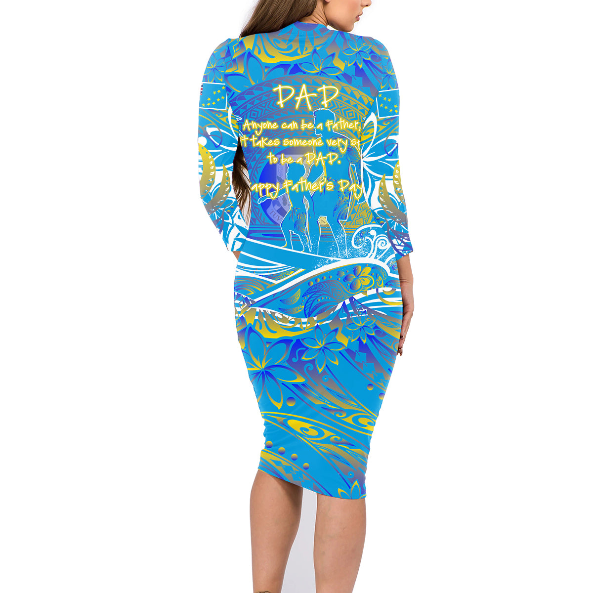 Father's Day Tuvalu Family Matching Long Sleeve Bodycon Dress and Hawaiian Shirt Special Dad Polynesia Paradise
