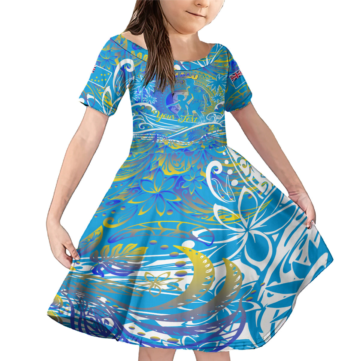 Father's Day Tuvalu Family Matching Mermaid Dress and Hawaiian Shirt Special Dad Polynesia Paradise DT02 Daughter's Dress Blue - Polynesian Pride