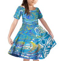 Father's Day Tuvalu Family Matching Mermaid Dress and Hawaiian Shirt Special Dad Polynesia Paradise DT02 Daughter's Dress Blue - Polynesian Pride