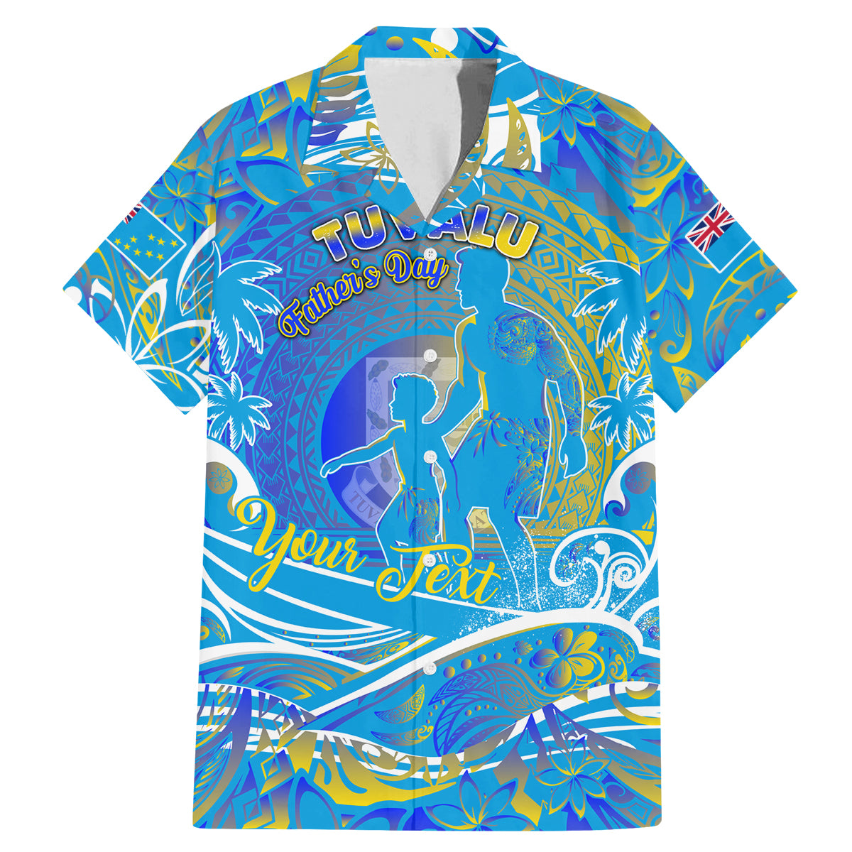 Father's Day Tuvalu Family Matching Mermaid Dress and Hawaiian Shirt Special Dad Polynesia Paradise DT02 Dad's Shirt - Short Sleeve Blue - Polynesian Pride