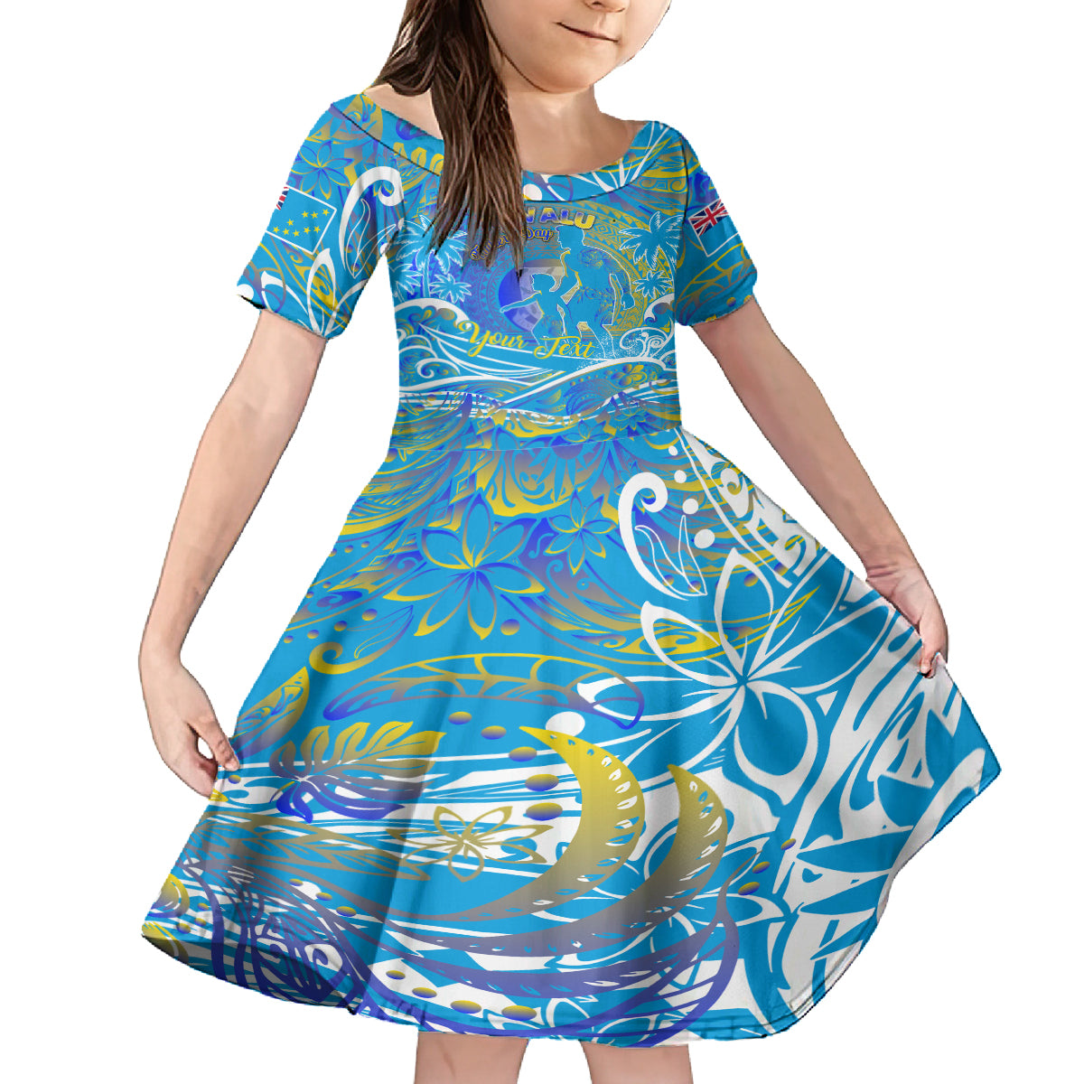 Father's Day Tuvalu Family Matching Off Shoulder Maxi Dress and Hawaiian Shirt Special Dad Polynesia Paradise DT02 Daughter's Dress Blue - Polynesian Pride