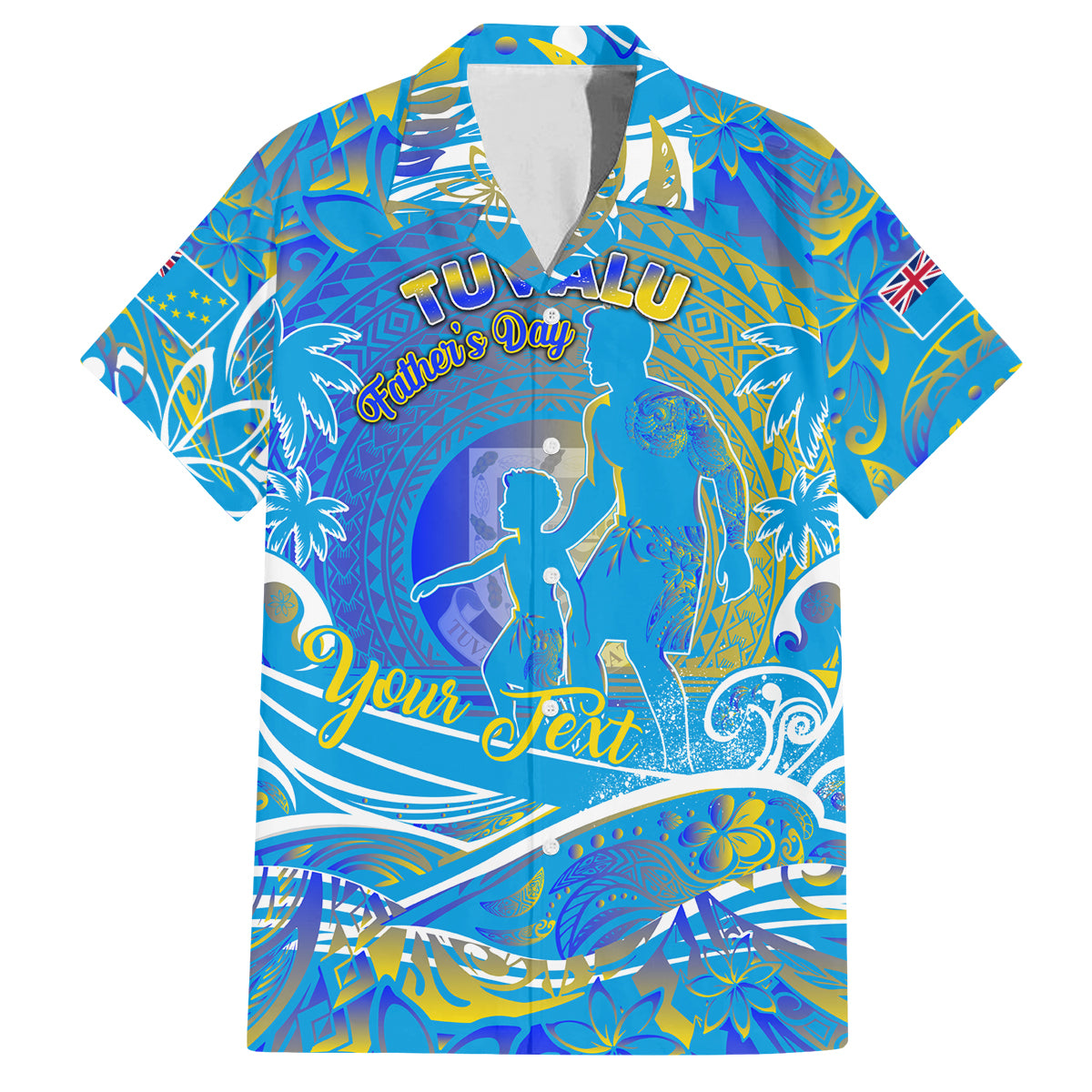 Father's Day Tuvalu Family Matching Off Shoulder Maxi Dress and Hawaiian Shirt Special Dad Polynesia Paradise DT02 Dad's Shirt - Short Sleeve Blue - Polynesian Pride
