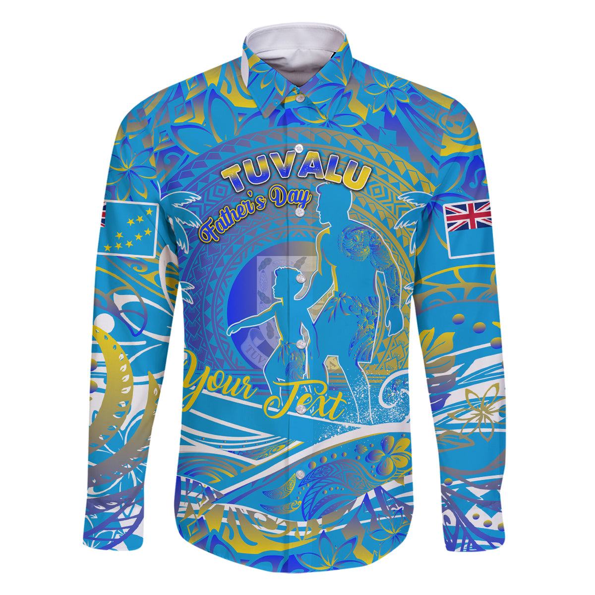 Father's Day Tuvalu Family Matching Off Shoulder Maxi Dress and Hawaiian Shirt Special Dad Polynesia Paradise DT02 Dad's Shirt - Long Sleeve Blue - Polynesian Pride