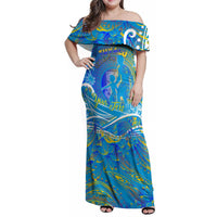 Father's Day Tuvalu Family Matching Off Shoulder Maxi Dress and Hawaiian Shirt Special Dad Polynesia Paradise DT02 Mom's Dress Blue - Polynesian Pride