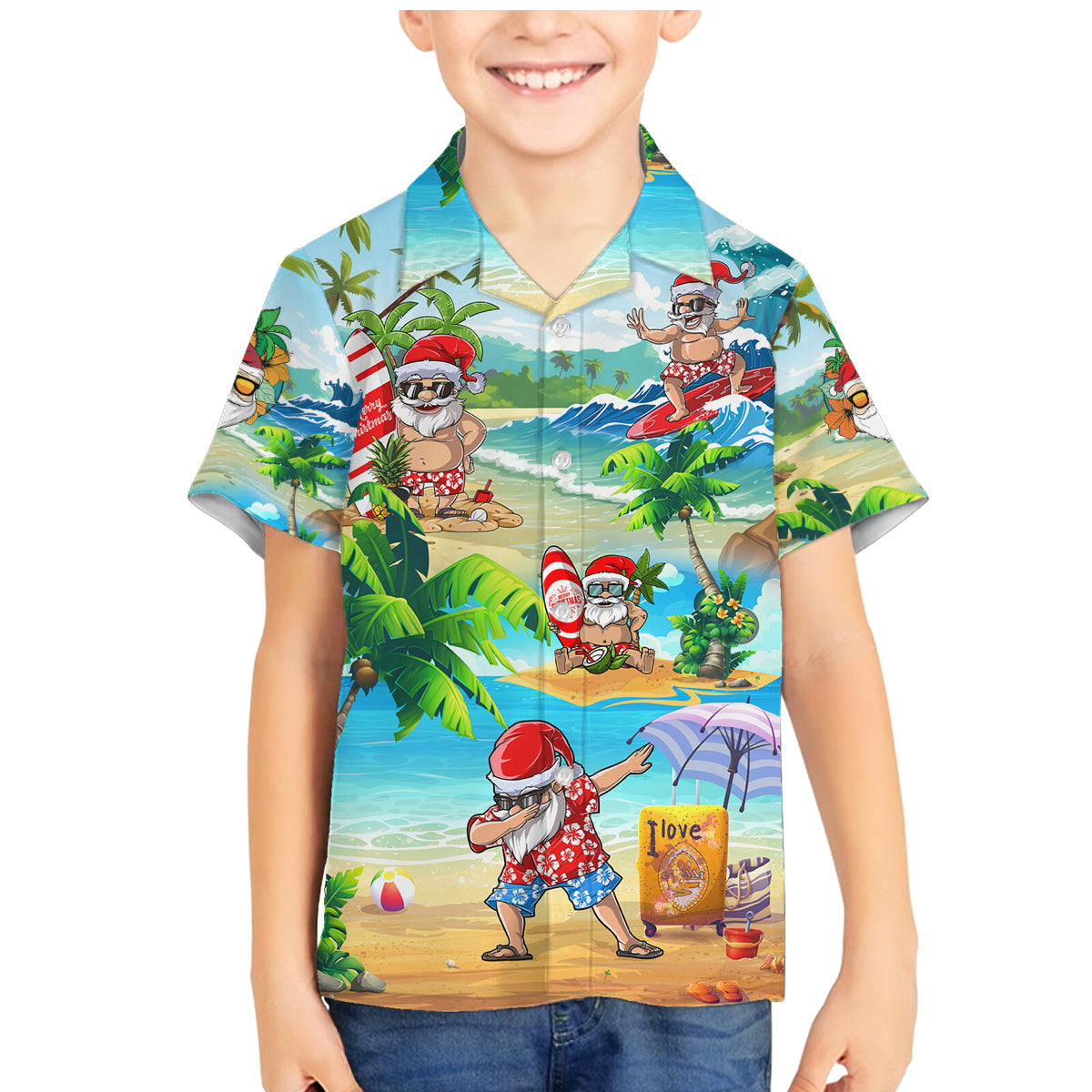 Guam Christmas Family Matching Mermaid Dress and Hawaiian Shirt Santa Claus Beach and Wave DT02 Son's Shirt Art - Polynesian Pride